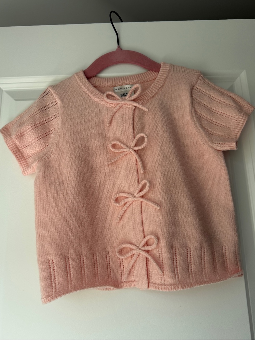 Girls Soft Pink Knit Bow-Front Kids Top 5T